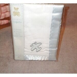 Cutie Pie Airplane Baby Blanket Cotton Flannel Satin Trim Receiving Swaddling